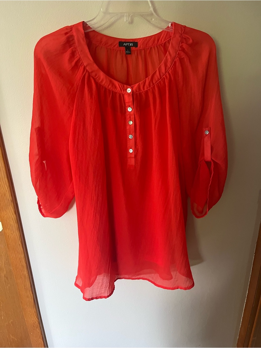 Apt. 9 Sheer coral Button-Front Peasant Blouse